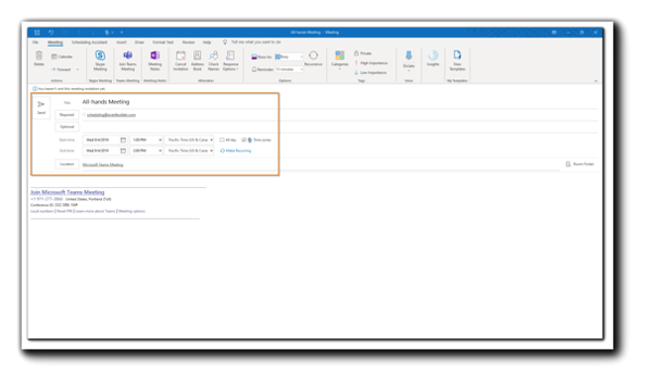 Screenshot: Outlook calendar meeting invite.