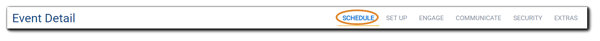 Screenshot: Event Detail, Schedule step highlighted.