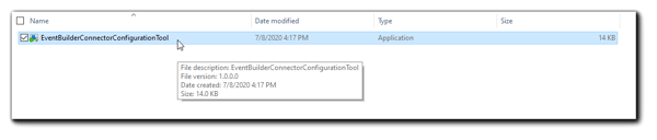 Screenshot: File Manager window with EventBuilder Connector Configuration Tool highlighted.