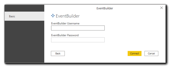 Screenshot: EventBuilder login prompt for Microsoft'sPower BI tool.