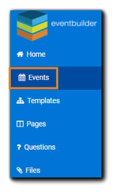 Screenshot: Left-side Dashboard navigation with Events option highlighted.