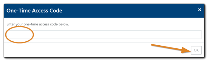 Screenshot: One-Time Access Code prompt.