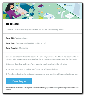 Screenshot: Example of a Moderator invitation email.