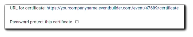 Screenshot: Certificate URL and "Password protect this certificate" checkbox.
