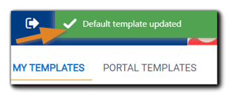 Screenshot: Green 'Default template updated' confirmation message.