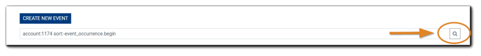Screenshot: Events search field with the Advanced Search magnifying glass highlighted.