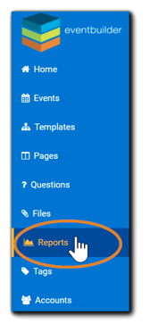 Screenshot: Left side navigation with Reports option highlighted.