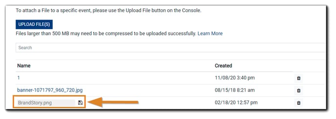 Screenshot: File repository window with first file highlighted.