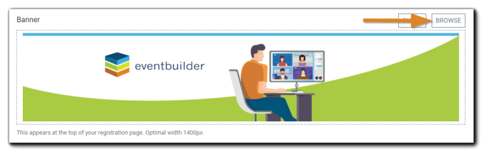 Screenshot: Banner selection function, with optimal width (1400px) and the clear/browse buttons.