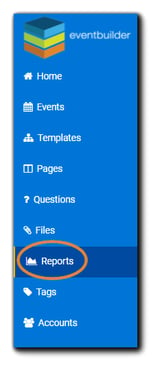 Screenshot: Left navigation with the Reports option circled in orange.