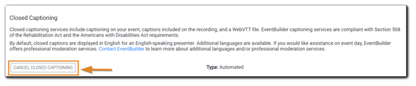 Screenshot: Closed Captioning cancel order button.