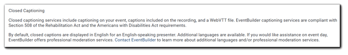 Screenshot: Closed Captioning order instructions for simulated live events.