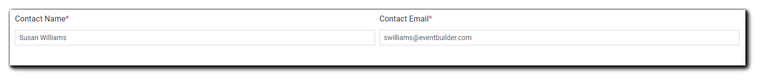 Screenshot: Event Contact Name and Email fields.