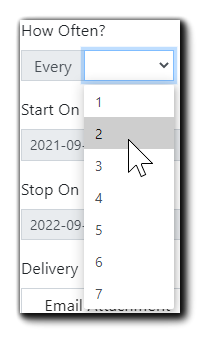 Screenshot: How Often? drop down menu displaying 1 through 7.